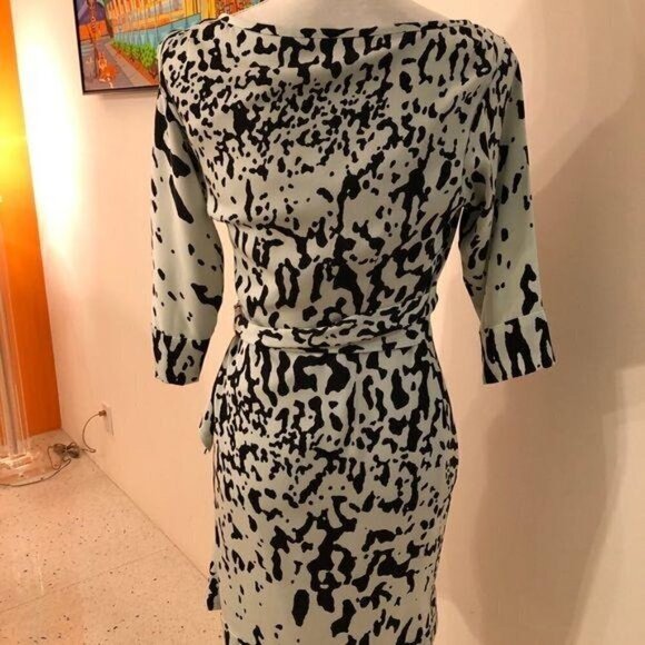 Diane Von Furstenberg DVF New Della Dress Paint Splatter Print Mint Green Black - Picture 9 of 13